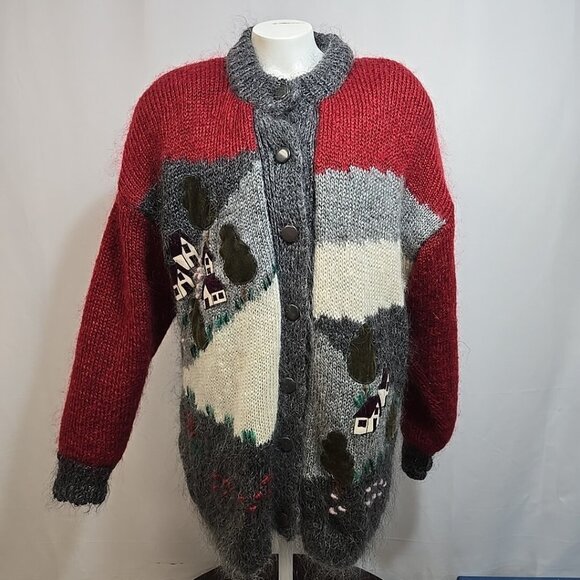 Vintage Norwegian Design Womans Small Oversized Cardigan Wool Bergen Hand Made - Picture 1 of 12